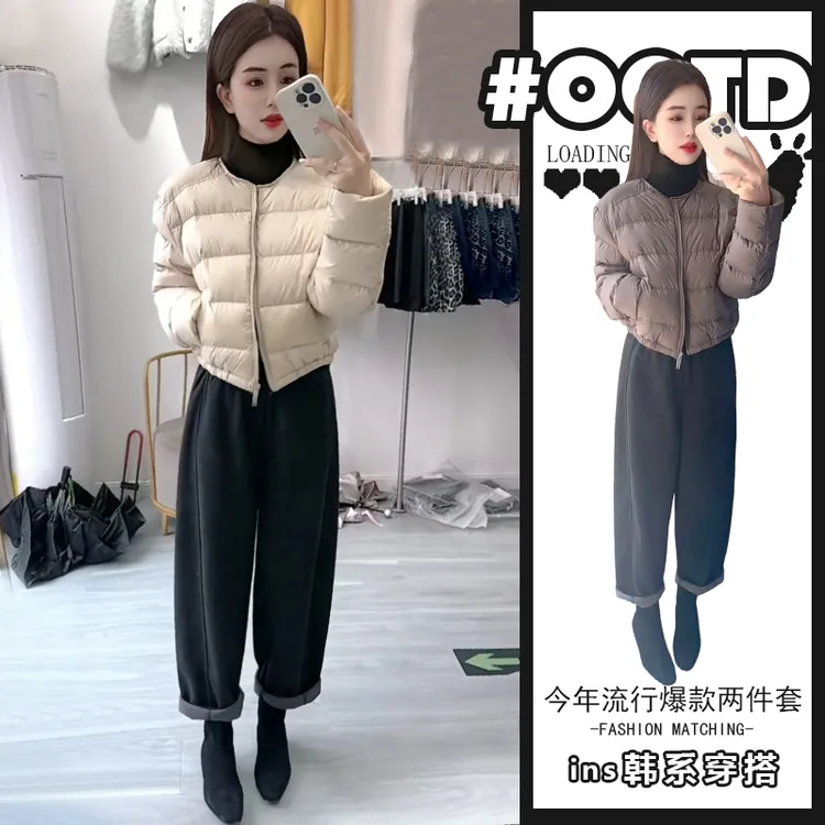 成套搭配减龄套装女2025秋冬保暖长袖棉服外套高腰遮胯裤子两件套