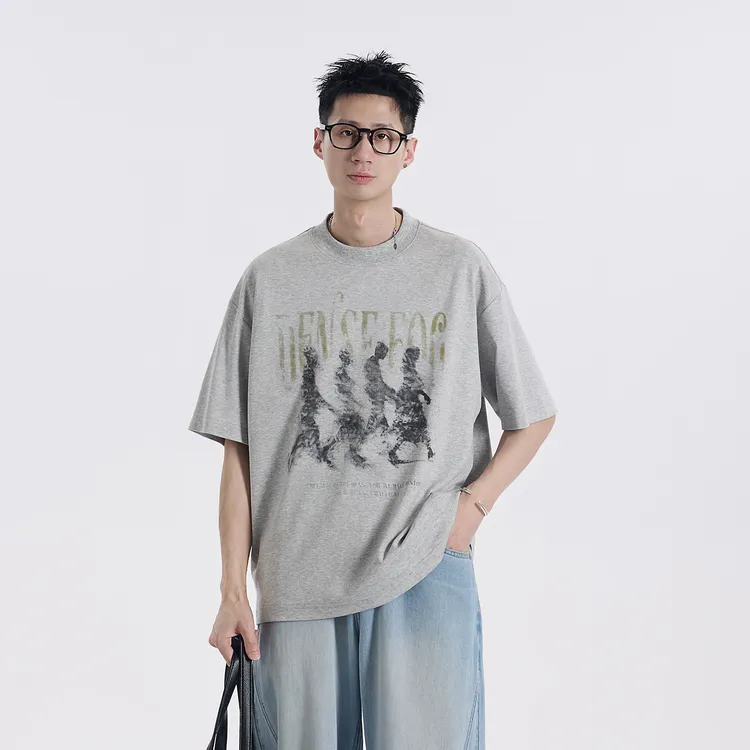 GCCDUPE77夏季韩系人物印花短袖圆领百搭简约休闲男女同款T恤8287