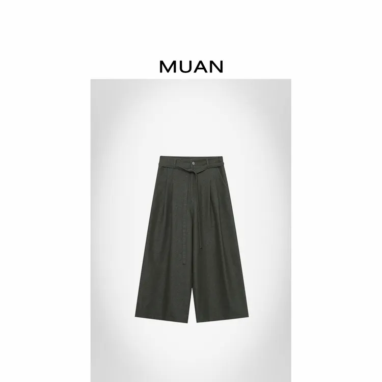 木岸MUAN：《余文乐九分裤》定制军绿美式九分阔腿裤女CQ-YJ-25057
