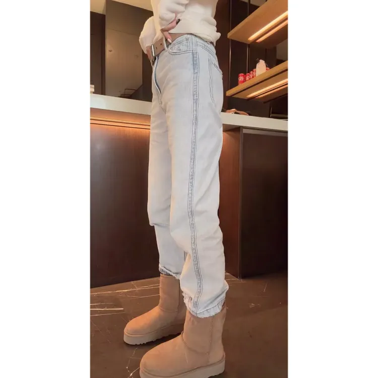 Aimeerosa/艾洛莎早春新款水洗做旧牛仔裤宽松九分高腰显瘦直筒裤