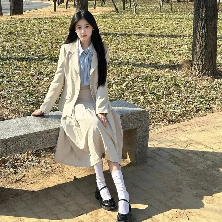 学院风面试西装外套女士春秋新款通勤职业正装小个子穿搭西服套装