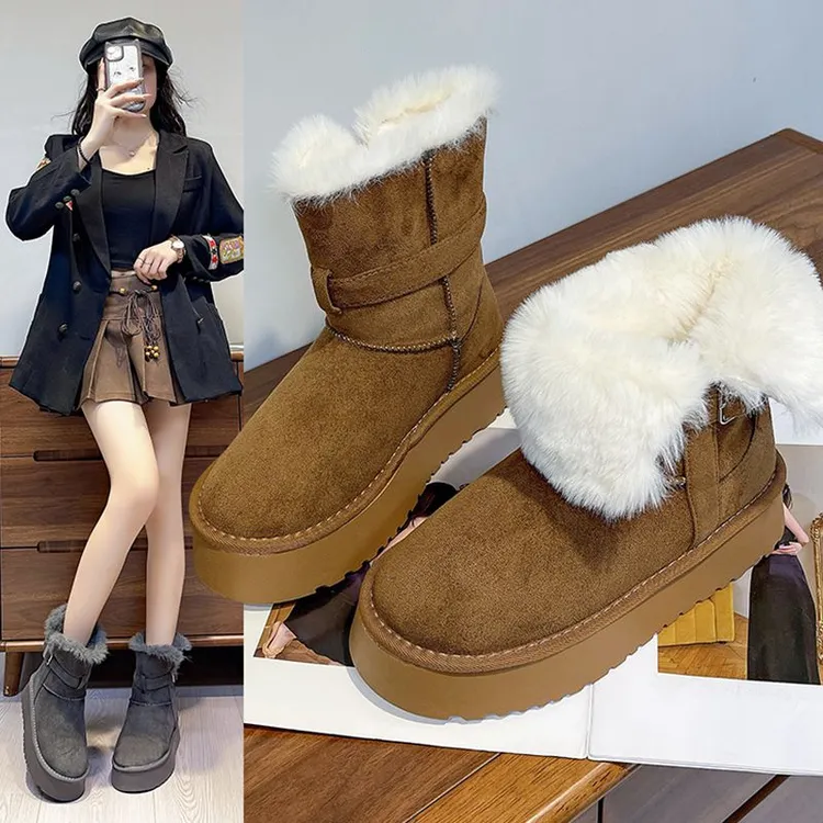 灰色雪地靴女2025冬季新款厚底增高加绒加厚短筒雪地棉鞋时尚百搭