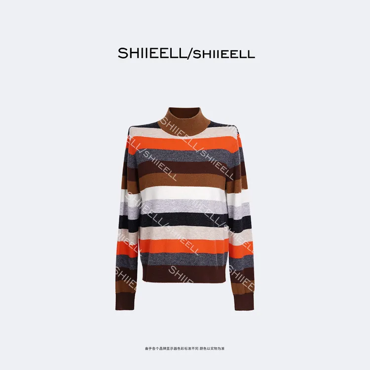 SHIIEELL【复古枫糖】老钱风绵羊毛撞色彩条气质休闲针织毛衫Z7410