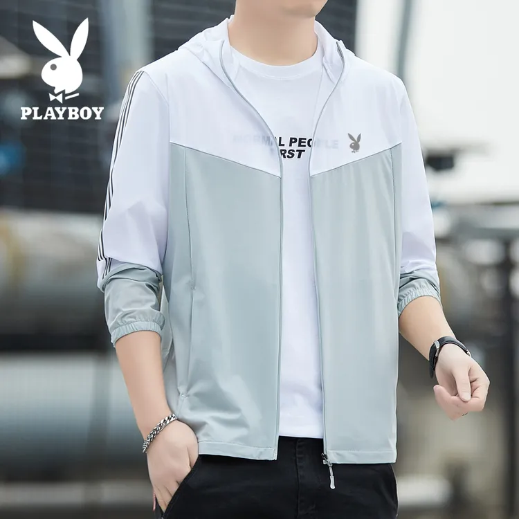花花公子冰丝防晒衣男士夏季轻薄户外运动透气连帽大码防晒服外套