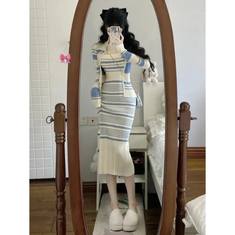甜辣纯欲连衣裙子女温柔系气质御姐小香风法式两件套装秋冬季新款