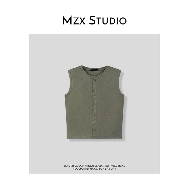 MZX夏季山羊绒羊毛简约百搭无袖纽扣背心秋冬马甲BX8330-P