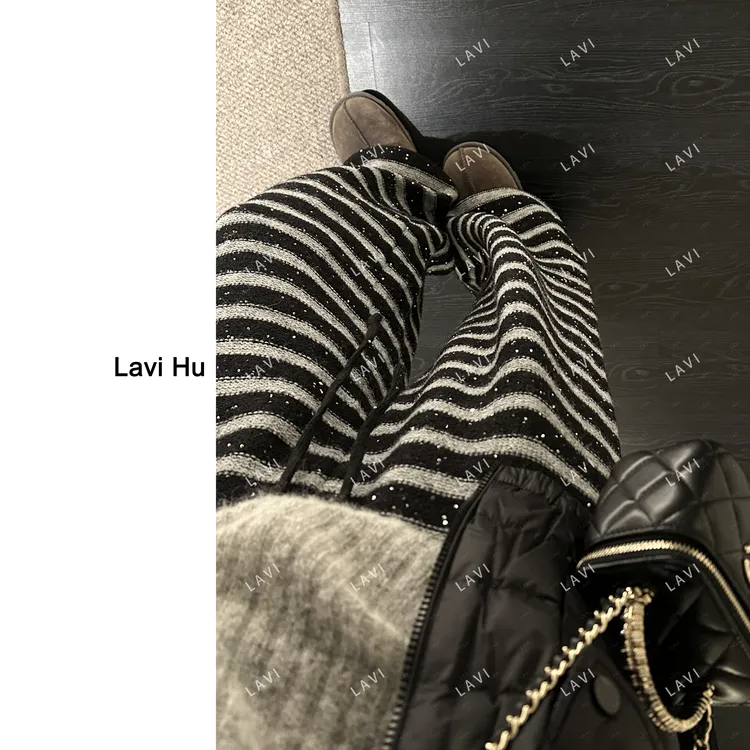 慵懒舞会 阔腿裤慵懒风针织条纹常规裤子25926