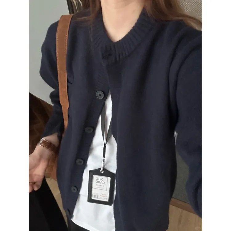 藏青色针织开衫毛衣外套男女款早秋穿搭韩系高级感cleanfit休闲潮