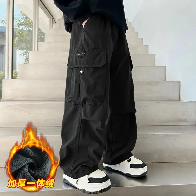 儿童装男童冬季一体加绒裤子2025新款中大童秋冬款男孩加厚工装裤