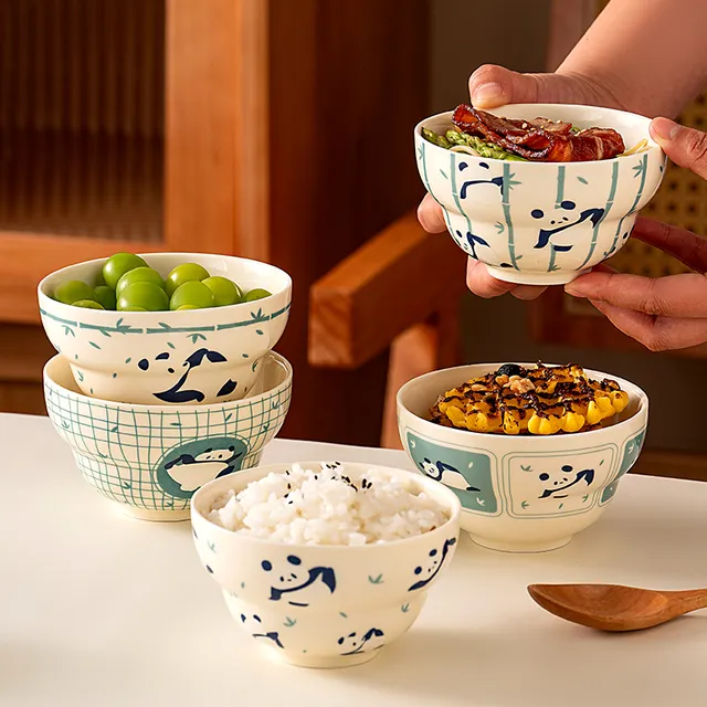 onlycook好看熊猫陶瓷吃饭碗葫芦碗家用儿童碗成人米饭碗汤碗餐具