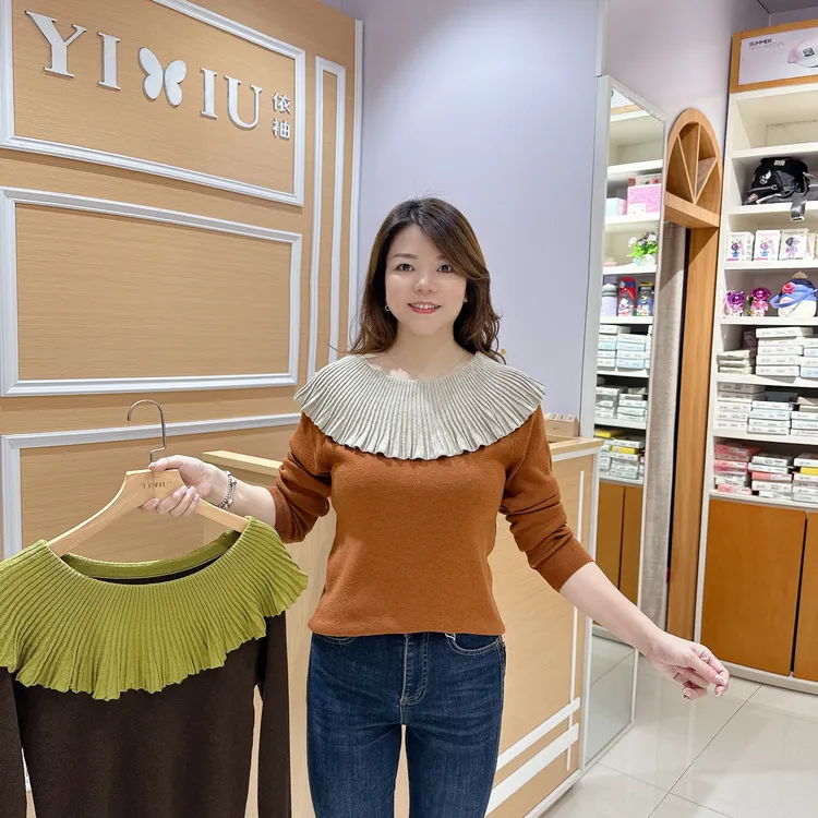 高档时尚毛衣5-21056圆领荷叶边气质百搭淑女套头保暖/长57厘米