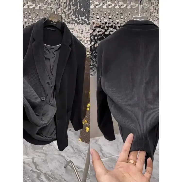 灏吉弧春秋季新品条纹西服男士舒适潮流高级感帅气休闲外套