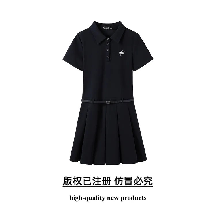 奢姿大码女装2025年夏季胖妹妹时尚学院风刺绣Polo领短袖连衣裙
