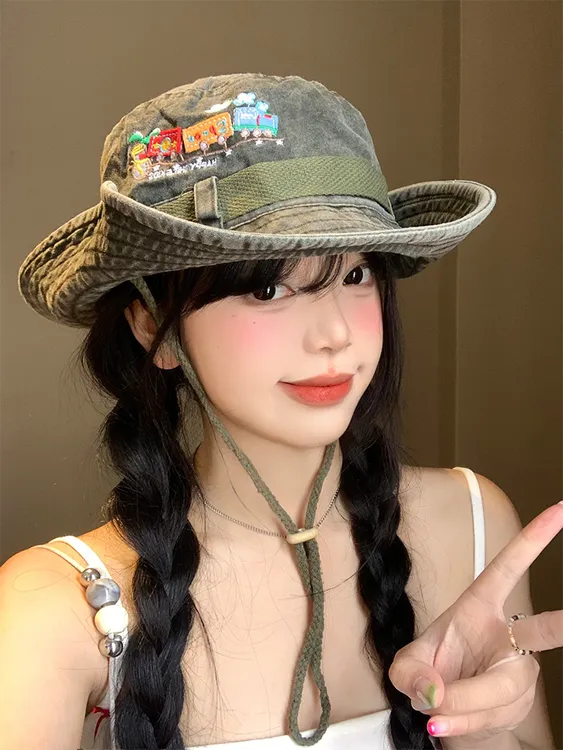 复古西部牛仔帽女春夏季大头围遮阳防晒渔夫帽显脸小户外登山帽子