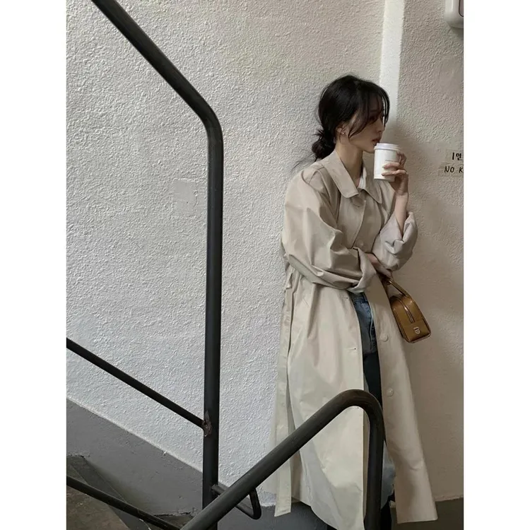 卡其色长款高个子风衣外套女2025春秋新款英伦风大衣韩系休闲日系