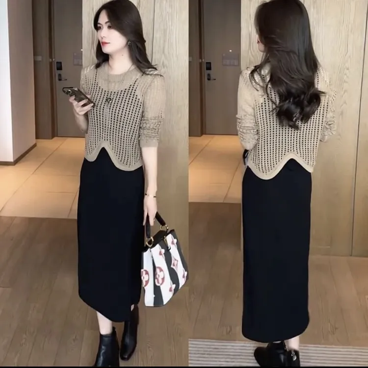 上衣减龄连衣裙休闲风针织时尚连衣裙套装通勤春秋早秋2025两件套