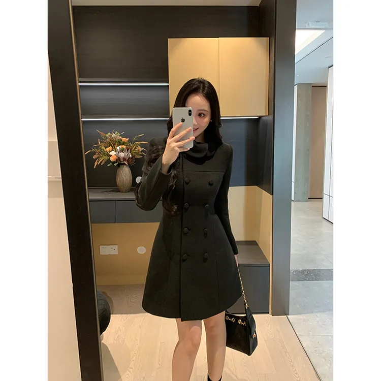 XINYI【奥斯汀千金】秋冬双排扣毛呢大衣女显瘦外套X625M16968