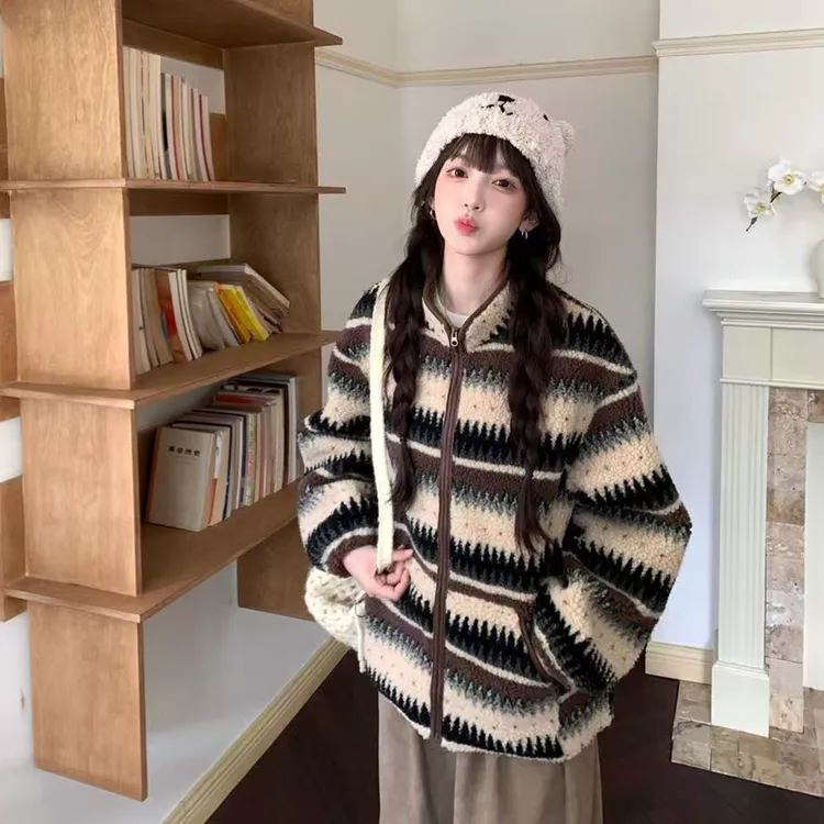 秋冬费尔岛保暖毛毛外套甄选大颗粒绒氛围感冬季外套