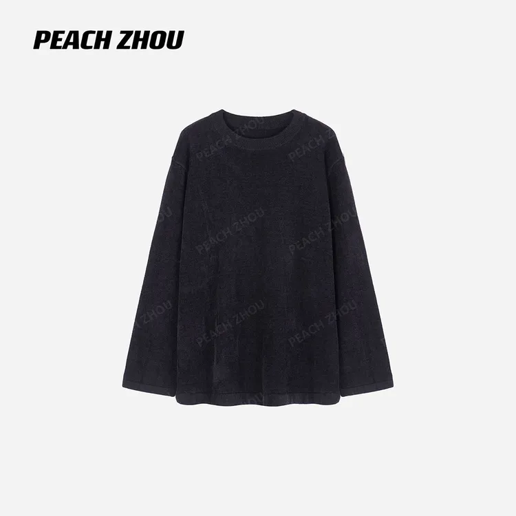 『PEACHZHOU』羊毛混纺显瘦纸片人宽松圆领针织衫松紧腰阔腿裤套装