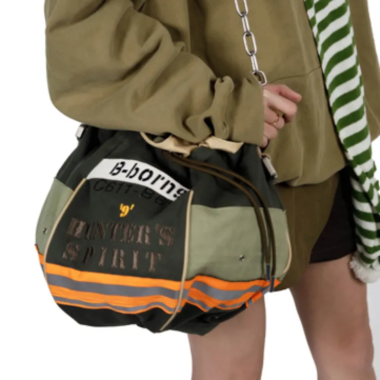B-born9复古帆布斜跨包多色设计单肩包福袋包包包斜挎包潮流撞色