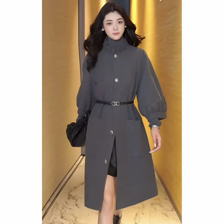 AMASS/阿玛施秋冬新款复古老钱风设计感时尚中长款毛呢大衣540056