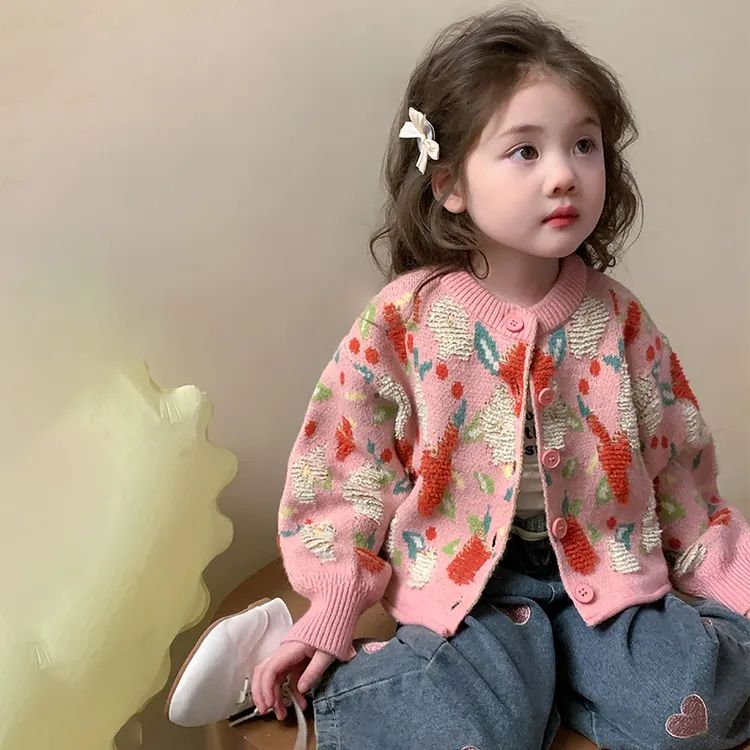 女童开衫毛衣春秋2025新款儿童针织外套洋气女孩韩版上衣宝宝春装