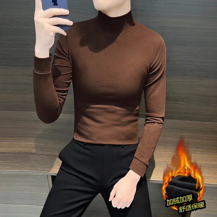 半高领长袖t恤男款秋季爆款2025新款网红痞帅男装男士内搭打底衫