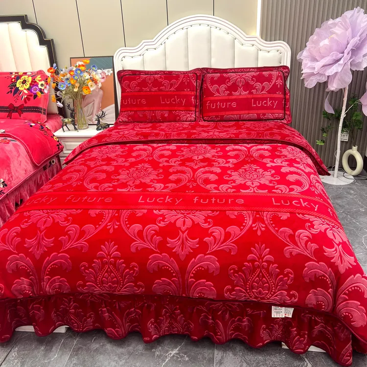 新款上架-加厚保暖双面绒8-9斤床裙款防静电冬季牛奶绒四件套加绒