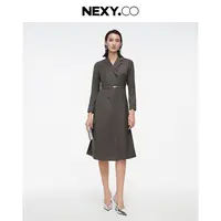 【晨粉专享价】秋季优雅商务通勤双排扣舒适A字西装连衣裙女