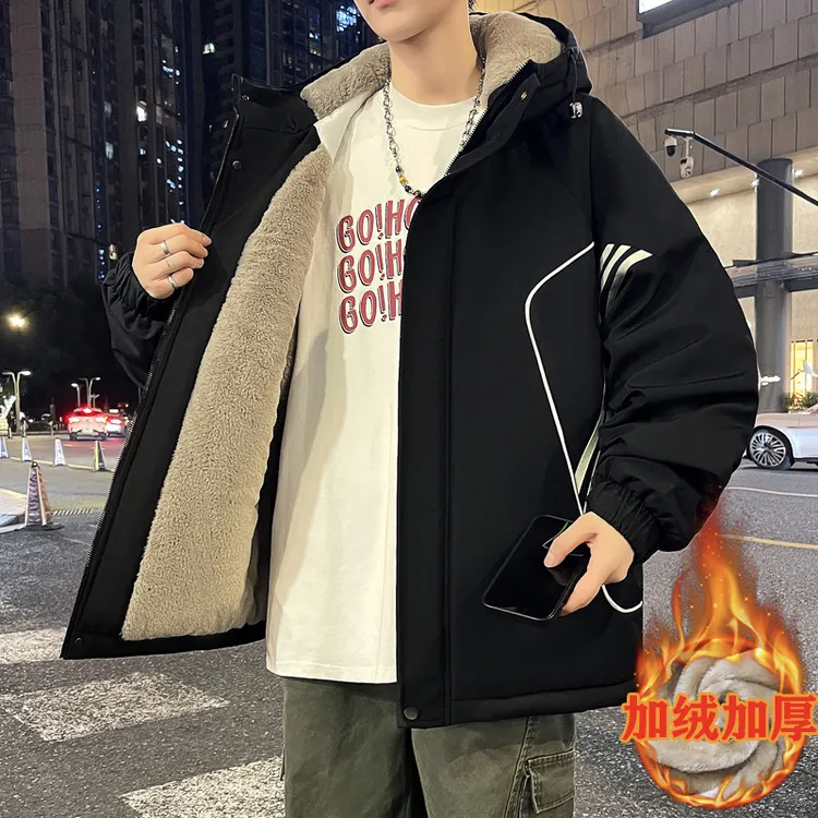 男士外套春秋休闲潮流连帽百搭夹克男秋冬加绒加厚保暖冲锋衣上衣