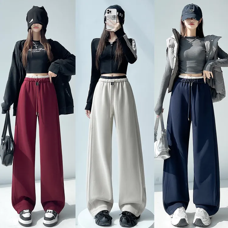 小个子加绒高腰休闲窄版阔腿裤女秋冬新款香蕉裤显瘦直筒运动卫裤