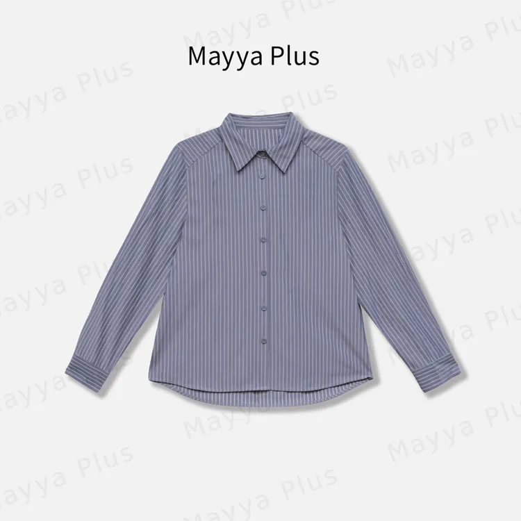 【比利时】Mayya Plus麦芽定制气质显瘦流光风百搭条纹衬衫32537516