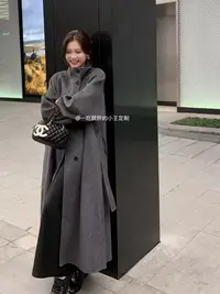 【小王家】开衫气质轻职风时尚宽袖立领长款秋冬中长款毛呢外套