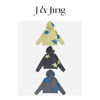 J&Jing-「首尔小花」-秋冬季花朵连帽针织毛衣开衫外套MD8531