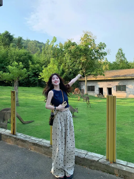 2025夏季新款美式甜辣绑带牛仔背心上衣百搭波点阔腿裤显瘦两件套