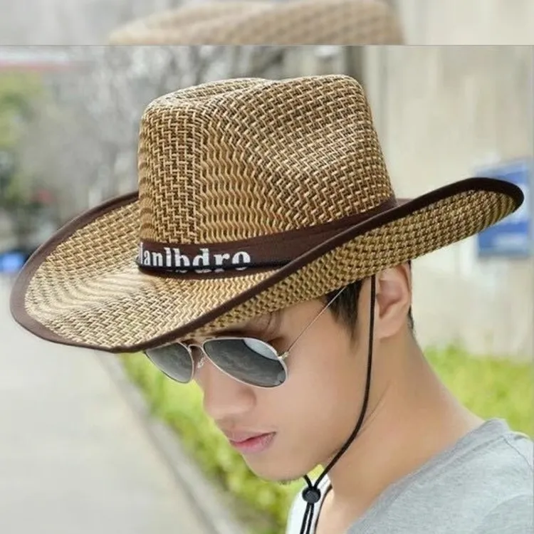 男士遮阳草帽夏季渔夫帽防晒遮脸凉帽沙滩帽男夏天帽子牛仔太阳帽