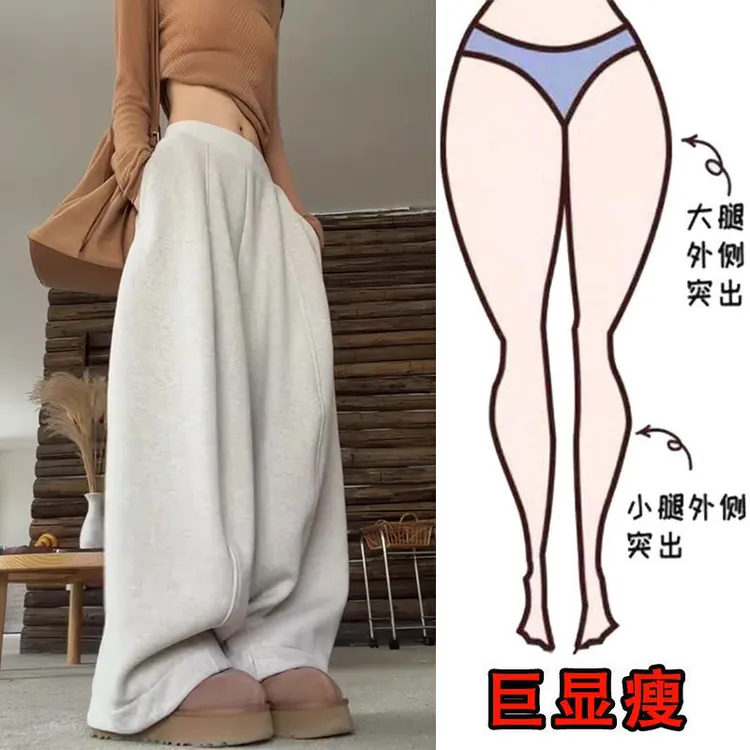 冬季新款加绒加厚立体卫裤女显瘦高腰纯色百搭个性保暖休闲裤长裤