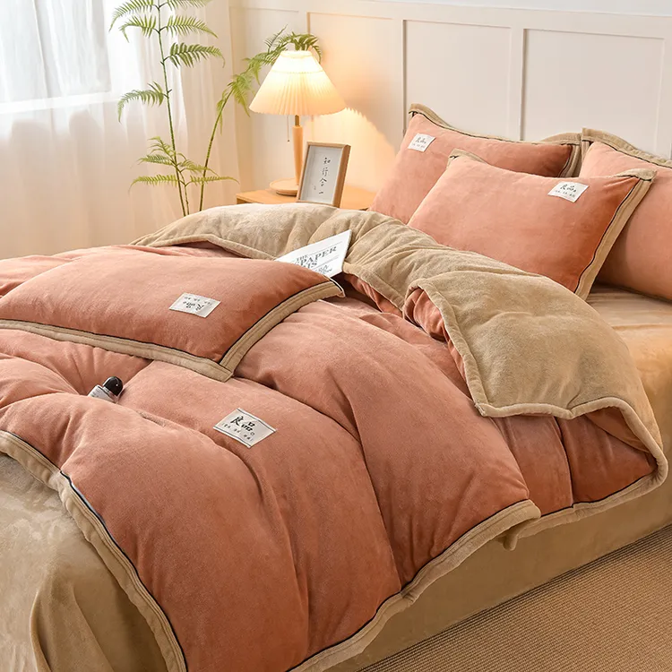 【花下眠】高克重加厚牛奶绒四件套纯色双拼轻奢加厚加绒双面绒秋冬