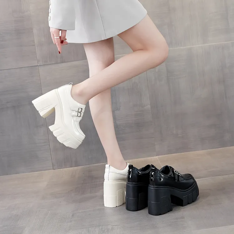 【小辣椒公主12CM增高跟】单鞋女小个子粗跟工作鞋英伦小皮鞋搭配裙