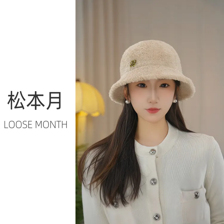 松本月高定羊羔绒渔夫帽子女冬季大头围毛绒韩版百搭保暖 含羊毛
