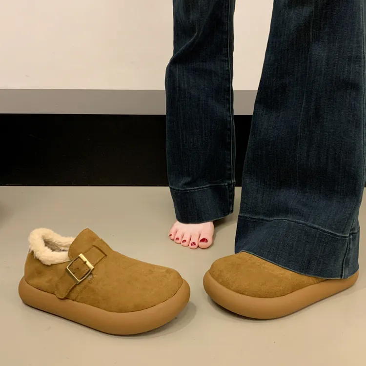 女款全包加绒勃肯鞋厚底2025新款冬一脚蹬保暖豆豆鞋毛毛雪地棉鞋