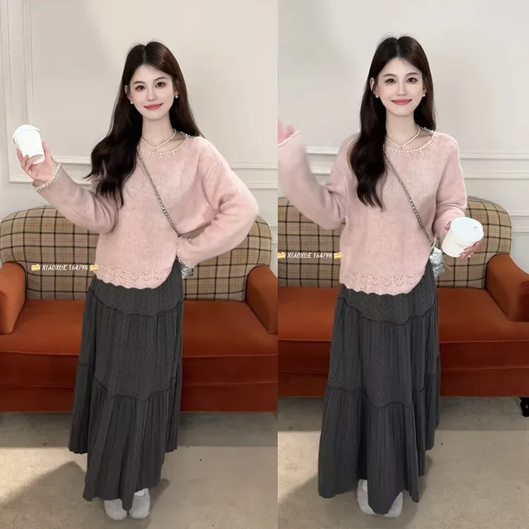 2026春季新款女装韩版独特漂亮套装甜美针织上衣显瘦半身裙两件套