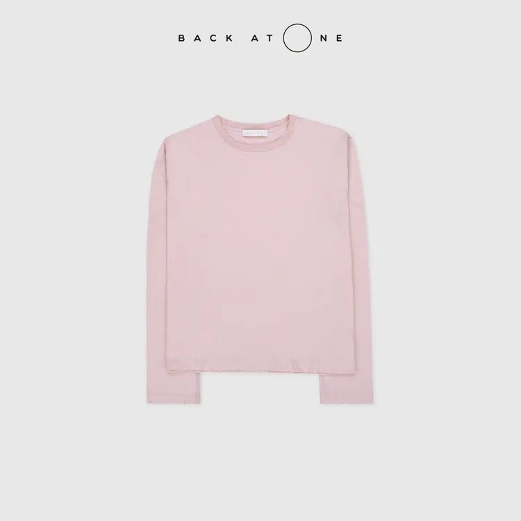 BACKATONE"粉红回忆”极简休闲精梳棉蜜桃粉长袖T BFF-1BA660K-K