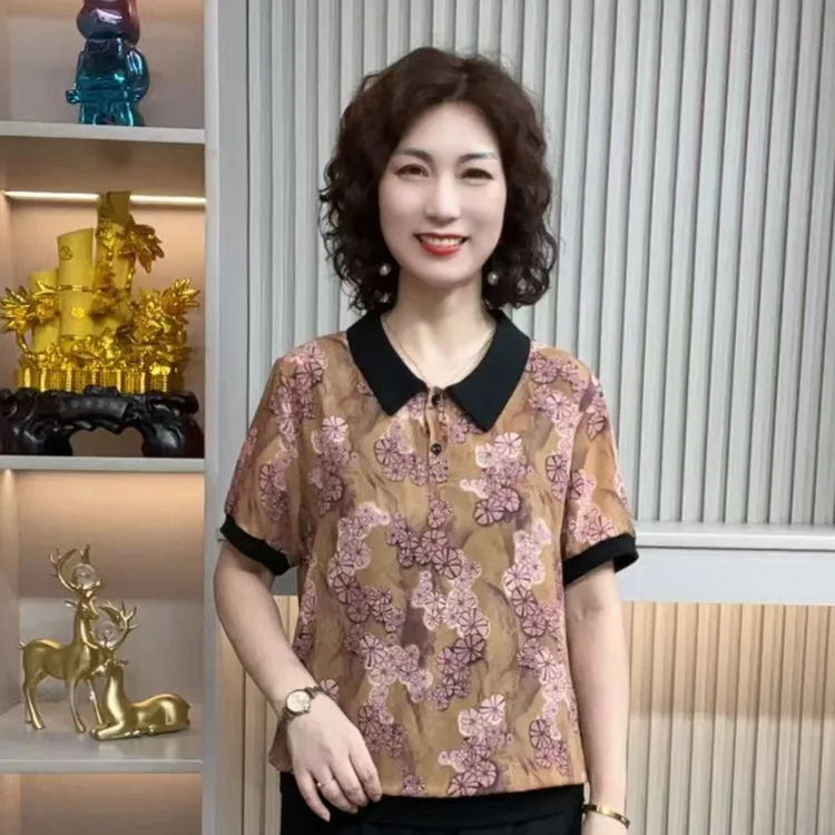 妈妈装流行欧若拉时尚潮牌女装宽松夏装女士独特漂亮上装休闲短袖