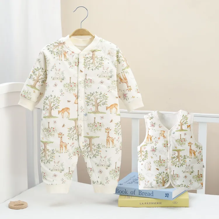 慧贝熊秋冬新款宝宝40克薄棉表里纯棉无骨连体衣卡通新生儿保暖