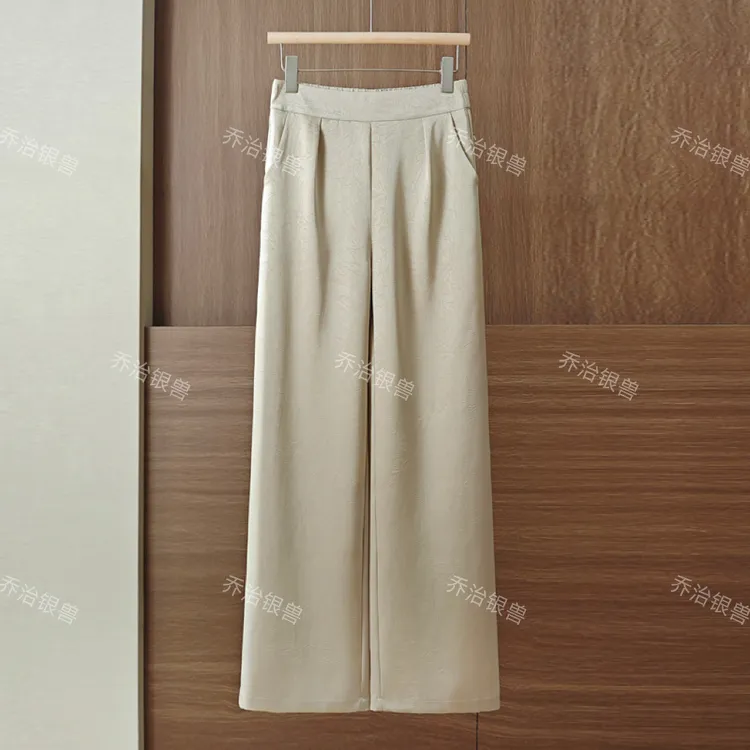 夏季新款桑蚕丝高腰直筒阔腿裤简约百搭气质款