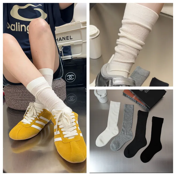 欧货黑白袜超薄夏季网设计款棉高级感女袜穿搭博主时尚2501