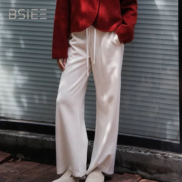 BSiEE本涩简约抽绳面料裤秋冬休闲通勤百搭垂感休闲裤女
