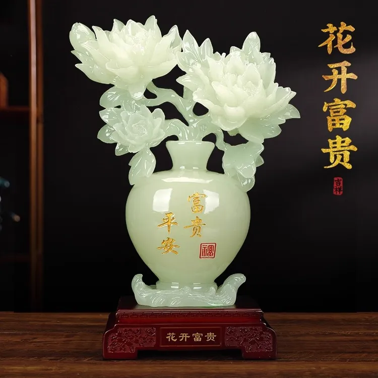 花开富贵牡丹花玉花瓶摆件客厅玄关结婚礼物招财酒柜乔迁开业礼品