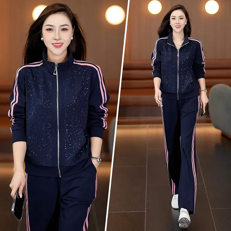 女士时尚立领跑步韩版休闲运动服套装春秋季百搭长袖卫衣两件套潮